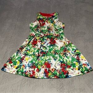 Catherine Malandrino quilted fit and flare dress size 8 white with splatter